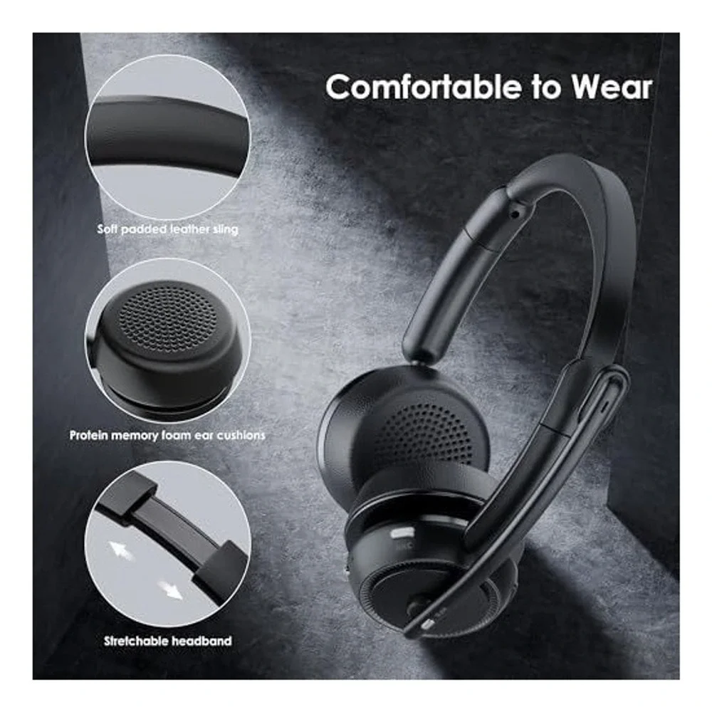 Angteela Wireless Headset with Mic ANC ENC Noise Cancelling Charging Base